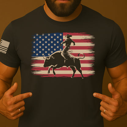 American Bull Rider US Flag Shirt