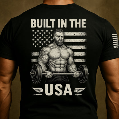 Built In the USA Patriotic Graphic Gym T Shirt